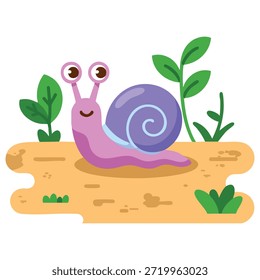 Pequeño caracol y una Ilustración vectorial de brotes verdes