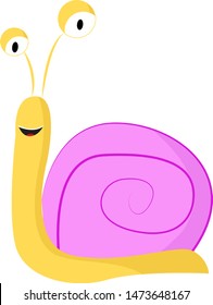 A small snail in yellow and violet color, vector, color drawing or illustration.