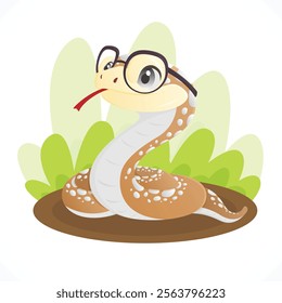 small Snake on green Bush cartoon cute illustration