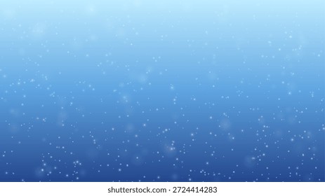 Small snowflakes drifting on a smooth light blue gradient sky in winter calm