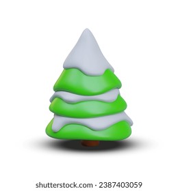 Small snowy Christmas tree in vertical position. Color vector illustration in cartoon style. Volumetric icon for New Year design. Image for winter decoration, fir