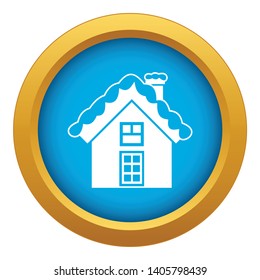 Small snowy cottage icon blue vector isolated on white background for any design