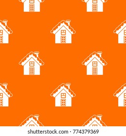 Small snowy cottage pattern repeat seamless in orange color for any design. Vector geometric illustration