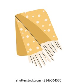Small soft cozy colorful plaid. Nice house design. Rug. Collapse. Textile element. Convenient accessory. Flat design, hand drawn cartoon, vector illustration.