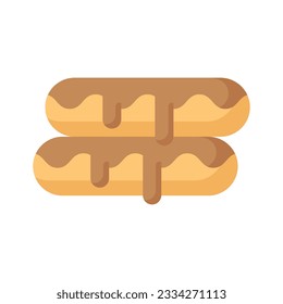 A small, soft, log shaped pastry filled with chocolate, modern flat eclair icon