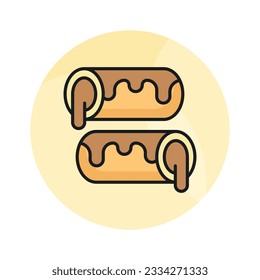 A small, soft, log shaped pastry filled with chocolate, modern flat eclair icon