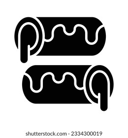 Una pastelería pequeña, suave, en forma de tronco, con un icono de un eclair plano moderno y chocolate