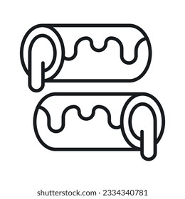 A small, soft, log shaped pastry filled with chocolate, modern flat eclair icon