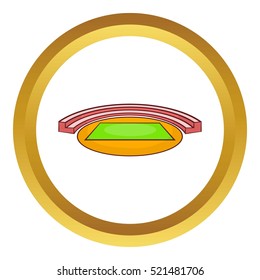 Small sports stadium vector icon in golden circle, cartoon style isolated on white background