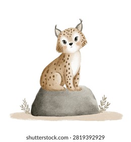 Small spotted wild cat sitting down