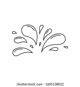 A lot of small spray and droplets. Contour water drop icon. Hand drawn cartoon illustration of aqua. Symbol of splashing liquid in doodle style. Isolated outline vector image  on white background