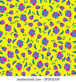 small spring flowers on a yellow background seamless pattern