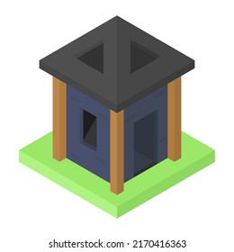 Small square 3D house. Building isometric illustration. Vector