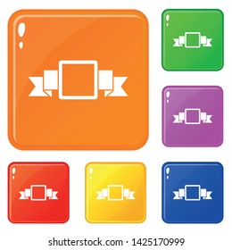 Small square banner icons set collection vector 6 color isolated on white background