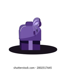 small square purple bag with beautiful ribbon on white background