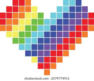 Small square rainbow color are formed in the shape of a heart. ้heart shape vector illustration.