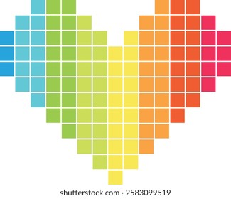 small square rainbow color are formed in the shape of a heart. ้heart shape vector illustration.
