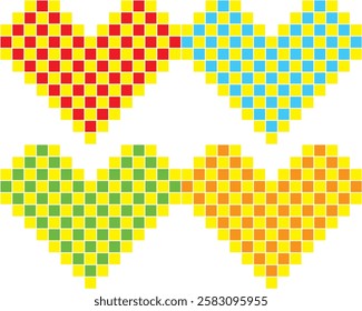small square red sky blu green and orange color are formed in the shape of a four heart. ้heart shape vector illustration.