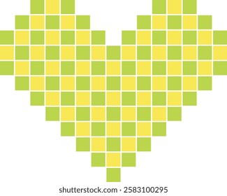 small square yellow and green color are formed in the shape of a heart. ้heart shape vector illustration.