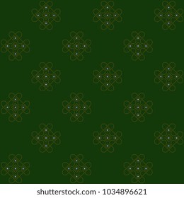 Small squares geometrical motif pattern leprechaun green background. Simple flowers all over fabric design. Decorative floral ornament for textile, paper, wrapping cloth, book cover printing block.