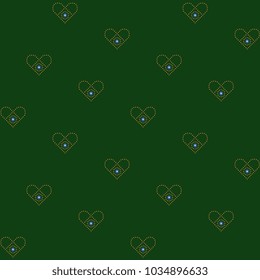 Small squares geometrical motif pattern leprechaun green background. Simple flowers all over fabric design. Decorative floral ornament for textile, paper, wrapping cloth, book cover printing block.