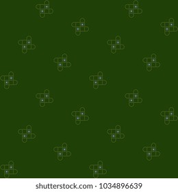 Small squares geometrical motif pattern leprechaun green background. Simple flowers all over fabric design. Decorative floral ornament for textile, paper, wrapping cloth, book cover printing block.