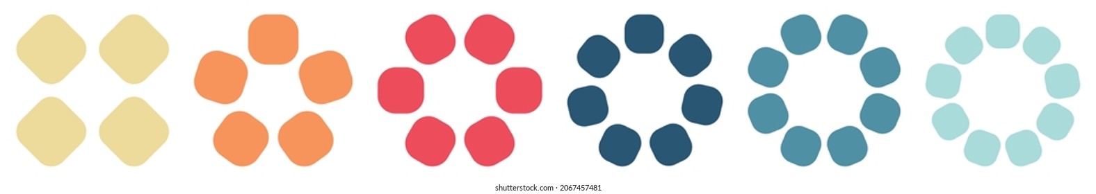 Small squares with round edges forming circle, version with four to nine objects. Can be used as infographics element