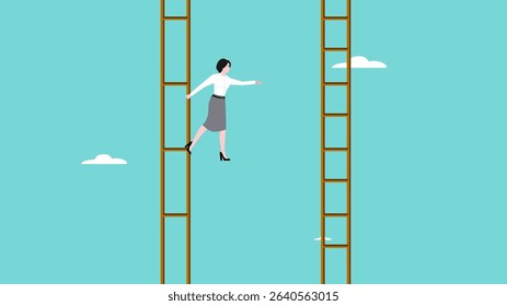 small step to success, small steps accompanied by consistency, smart businesswoman chooses to move to stairs with closely spaced steps to make it easier to take steps consistently