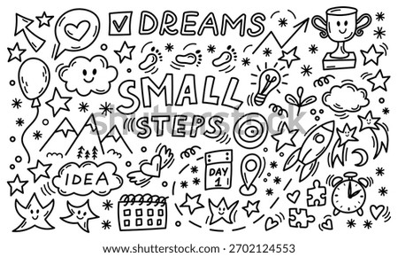 Small steps motivational doodle illustration set