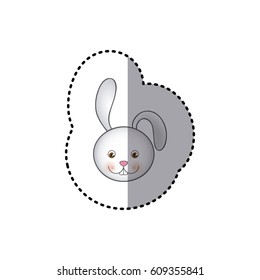 small sticker colorful picture face cute rabbit animal vector illustration