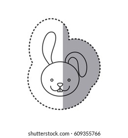 small sticker of grayscale contour with face of rabbit vector illustration