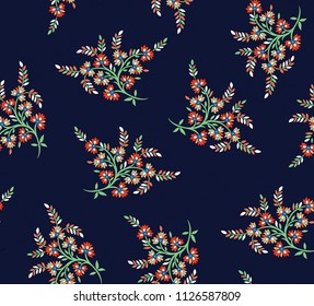 small stock bunches flowers pattern on navy background