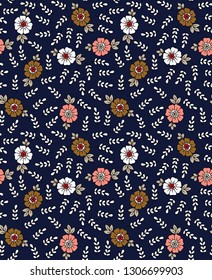 small stock flowers pattern on navy background