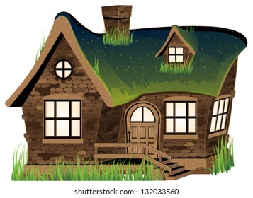 Small stone house on white background