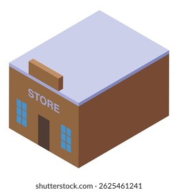 Small store building with snow on the roof, isometric projection