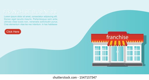 Small store or franchise templated isolated on blue background. Franchise business concept, franchise marketing system vector illustration.