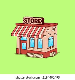 Small store isometric cartoon vector illustration