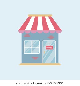 a small store with a red and white awning