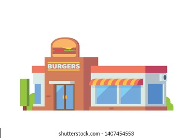 Small stores and shops building Flat design concept illustration. - Vector