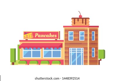 Small stores and shops building Flat design concept illustration.