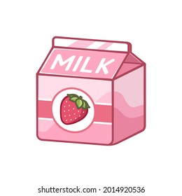 Small strawberry milk carton clipart element. Cute simple flat vector illustration design. Strawberry fruit flavor dairy drink print, sign, symbol.