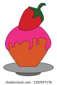 A small strawberry pie with fresh berry on its top vector color drawing or illustration
