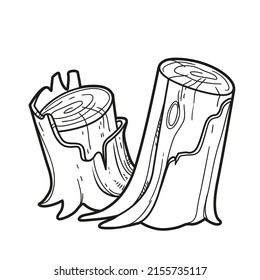 Small stump uneven sawn linear drawing for coloring isolated on white background