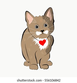 Small St.Valentine's day kitten with the heart necklace in vector