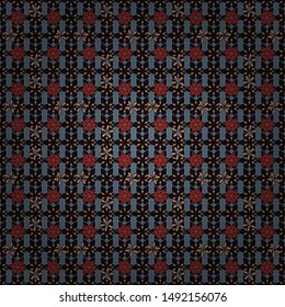Small stylized flowers. Vector illustration. Ditsy cute floral seamless pattern in yellow, gray and red colors.