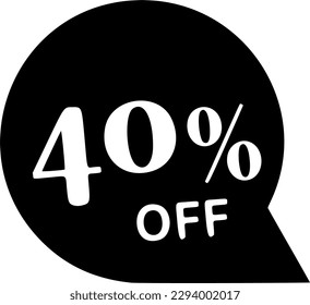 Small subtle "40% off" display sale tag icon with a slightly tilted font neat and clean simple round style for tidy and effective showcase. 