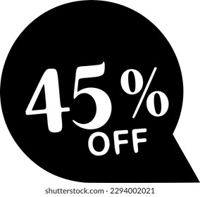 Small subtle "45% off" display sale tag icon with a slightly tilted font neat and clean simple round style for tidy and effective showcase. 