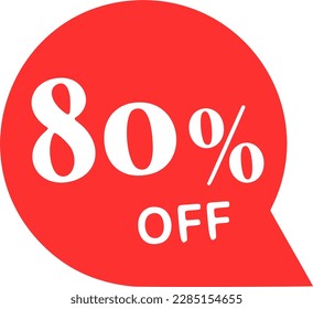 Small subtle "80% off" display sale tag with a slightly tilted font neat and clean simple style for tidy and effective showcase. 