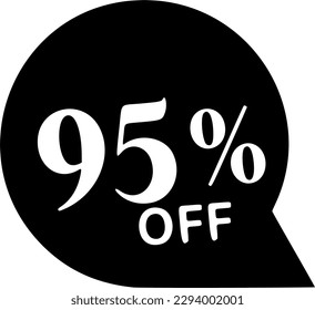 Small subtle "95% off" display sale tag icon with a slightly tilted font neat and clean simple round style for tidy and effective showcase. 