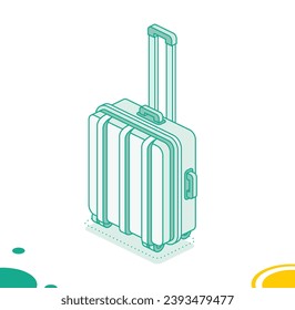 Small suitcase on wheels isolated on white background. Isometric outline icon. Vector illustration. Luggage. Travel symbol.